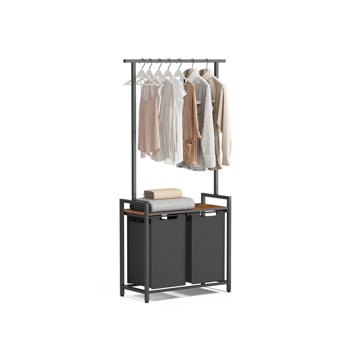 Wäschekorb 2 x 46 Liter mit Kleiderstange und Ablage 73 x 33 x 177 cm