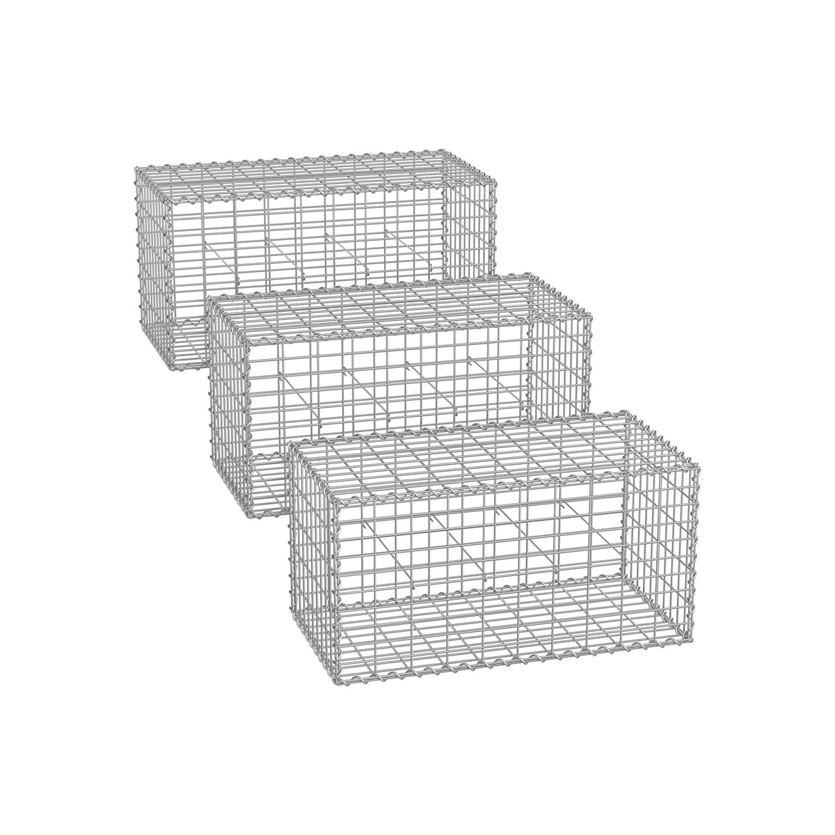 Drahtkorb mit 5 x 10 cm Maschenweite 3er Set silber