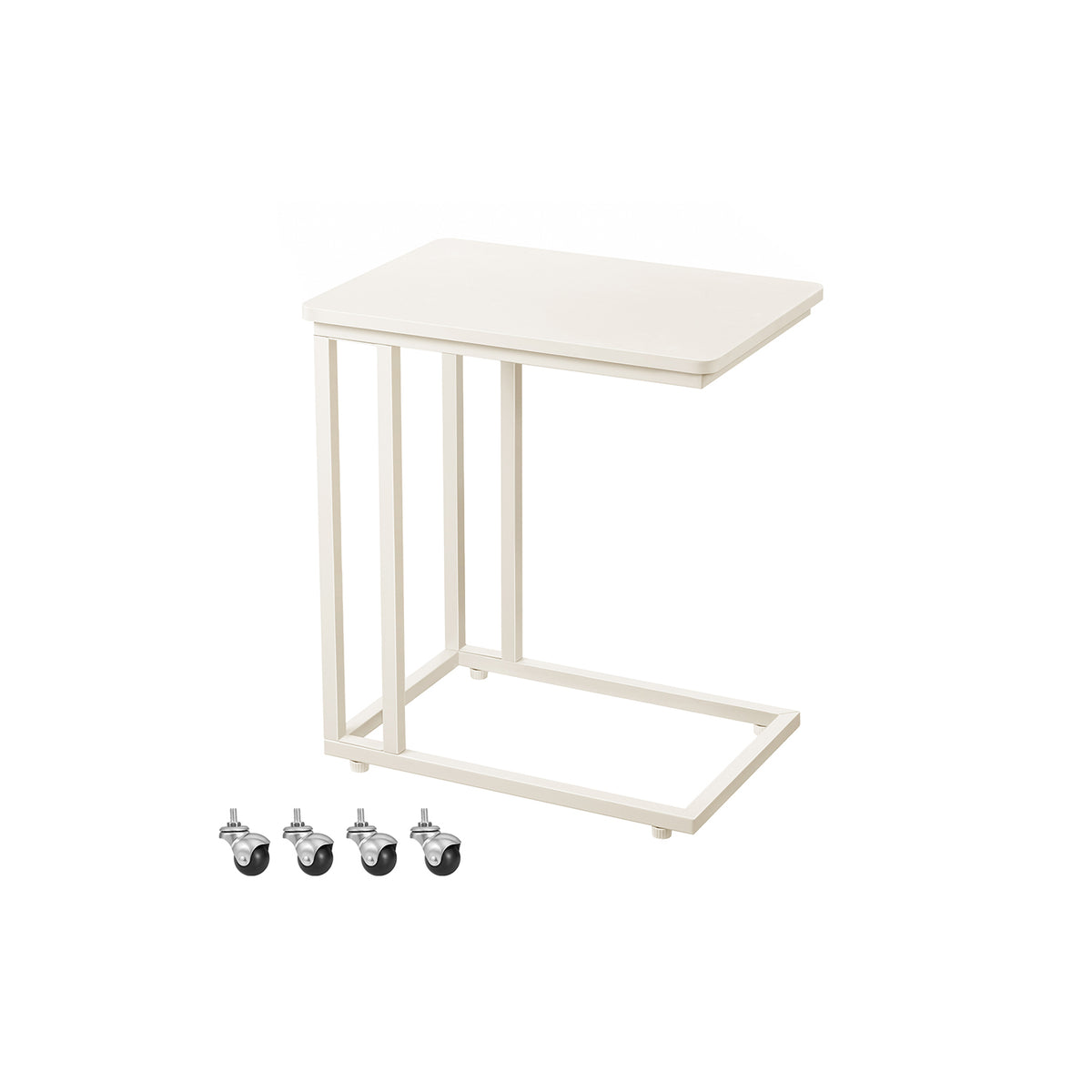 Beistelltisch mit Rollen C-Form cremeweiß